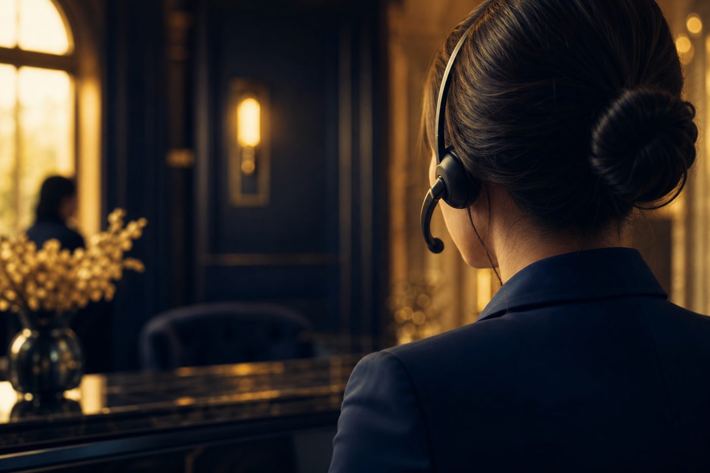 Secretária humana treinada com headset